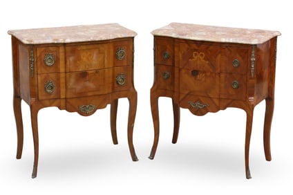 PR FRENCH MARQUETRY M/T BEDSIDE COMMODES