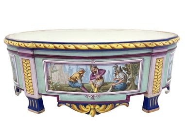 J.VIEILLARD FAIENCE OVAL FOOTED JARDINIERE