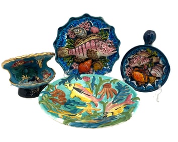 4 PC DECORATIVE PALISSY WARE PORCELAIN