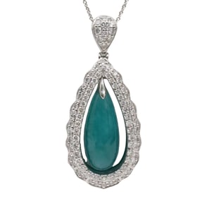 PLATINUM JADE AND DIAMOND PENDANT NECKLACE