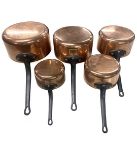 5 PC SET OF FRENCH COPPER CULINARY PANS