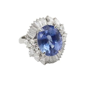 PLATINUM 8.07CT SAPPHIRE AND DIAMOND RING WITH GIA