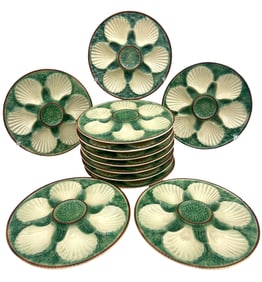 SET OF 12 FRENCH MAJOLICA OYSTER PLATES