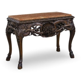 SUPERB ENGLISH CARVED WALNUT M/T CONSOLE