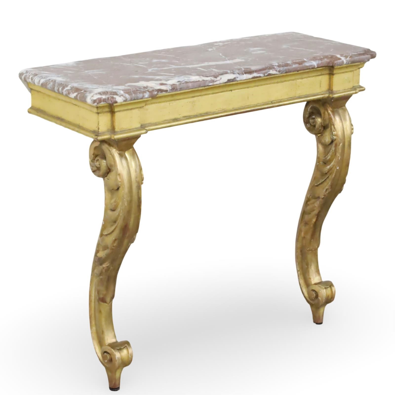 ITALIAN GILTWOOD MARBLE TOP CONSOLE, 19TH C. (1 of 4)