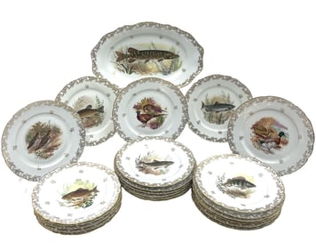 23PC LIMOGE PORCELAIN FISH AND FOWL SERVICE