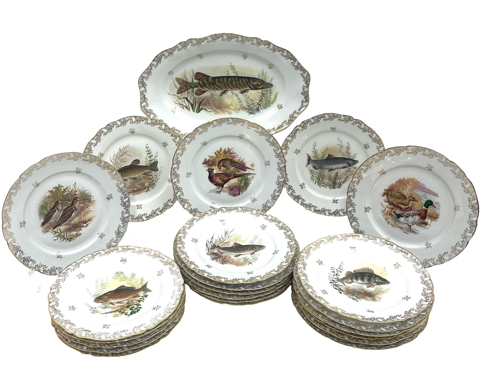 23PC LIMOGE PORCELAIN FISH AND FOWL SERVICE (1 of 8)