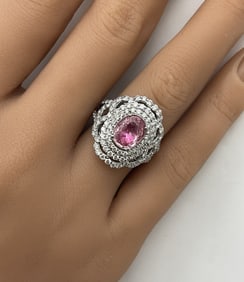 PLATINUM PINK SAPPHIRE AND DIAMOND RING WITH GIA