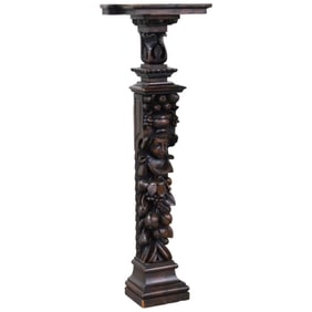 FRENCH CARVED WALNUT FIGURAL COLUMN, 19TH C.