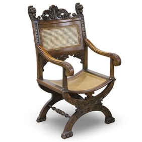 ENGLISH BAROQUE STYLE SAVONAROLA ARMCHAIR