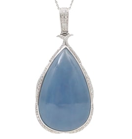 PLATINUM CABOCHON AQUAMARINE AND DIAMOND PENDANT