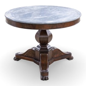 FRENCH EMPIRE MARBLE TOP WALNUT SALON TABLE