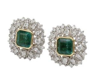 PAIR OF EMERALD AND DIAMOND EARRINGS