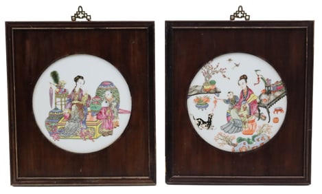PR CHINESE FAMILLE PORCELAIN FRAMED PLAQUES