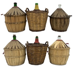 6 WOOD ENCASED DEMI-JOHNS