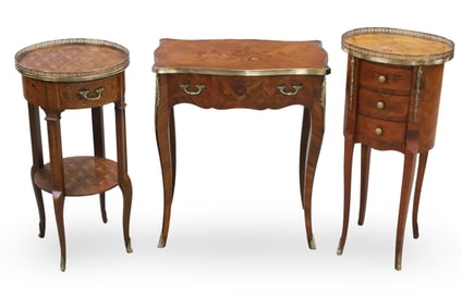 THREE FRENCH MARQUETRY OCCASIONAL TABLES