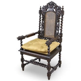 FRENCH RENAISSANCE CARVED WALNUT ARMCHAIR