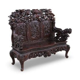CHINESE CARVED HARDWOOD DRAGON SETTEE