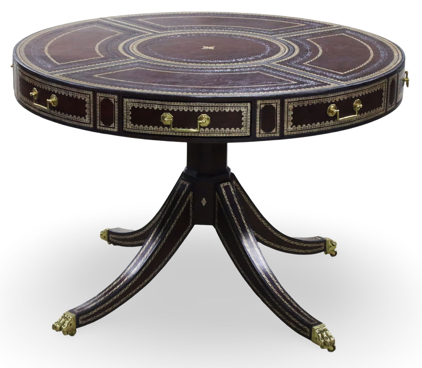 MAITLAND SMITH LEATHER TOP DRUM TABLE (1 of 4)