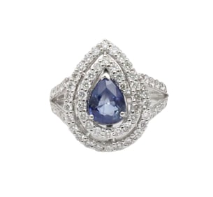 PLATINUM SAPPHIRE AND DIAMOND RING WITH GIA