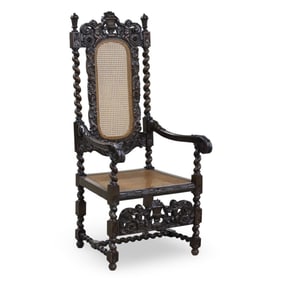 FRENCH WALNUT HIGH BACK BARLEY TWIST ARMCHAIR