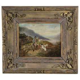 O/C PTG OF GENT WITH HIS HOUNDS, 19TH C.