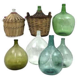 7 MISC HAND BLOWN DEMI-JOHN BOTTLES
