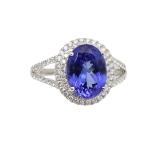 18K WHITE GOLD DIAMOND AND TANZANITE RING