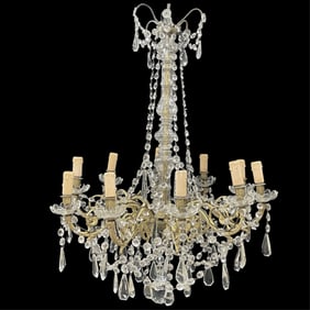 FRENCH 10 LIGHT BRONZE CRYSTAL CHANDELIER