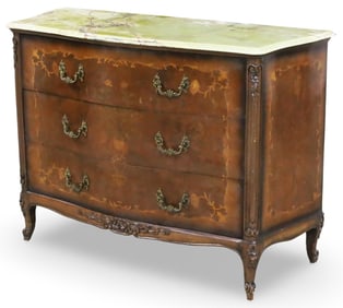 FRENCH STYLE MARQUETRY COMMODE W/ ONYX TOP
