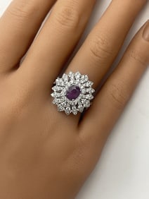 PLATINUM PINK SAPHIRE AND DIAMOND RING WITH GIA