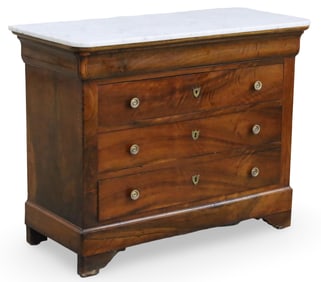 LOUIS PHILIPPE WALNUT MARBLE TOP COMMODE