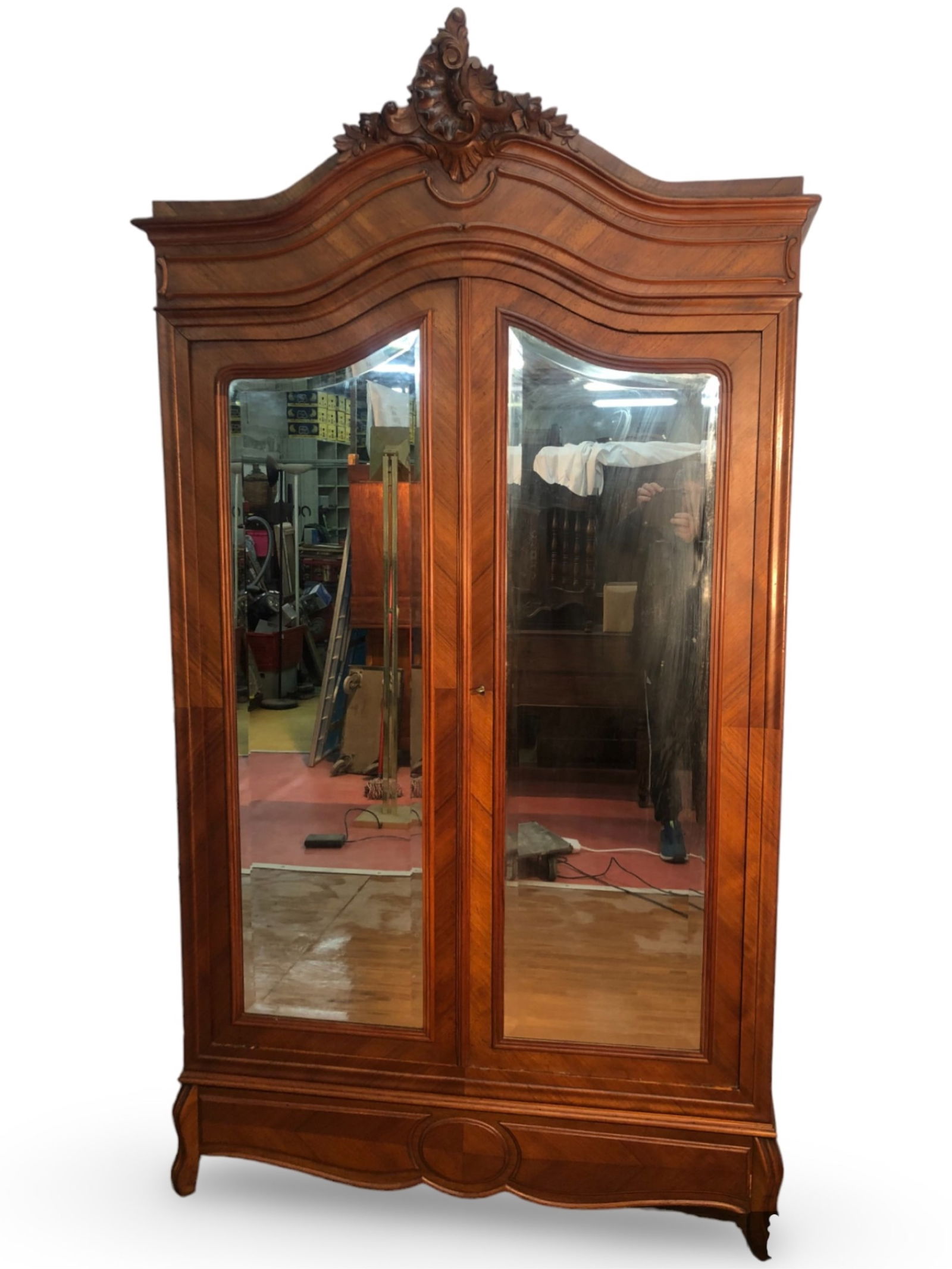 FRENCH WALNUT MIRROR DOOR ARMOIRE (1 of 1)