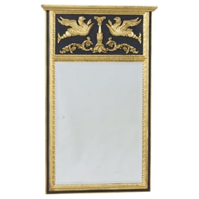 DIRECTOIRE STYLE EBONIZED AND PARCEL GILT MIRROR