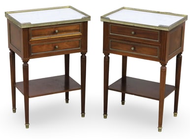 PR WALNUT DIRECTOIRE STYLE BEDSIDE TABLES