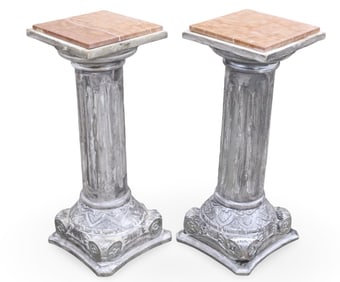 PR POLYCHROME CARVED WOOD COLUMN PEDESTALS