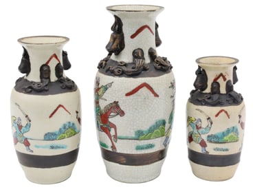 3 PC CHINESE CRACKLEWARE VASES