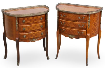 PR FRENCH WALNUT BOWFRONT BEDSIDE COMMODES