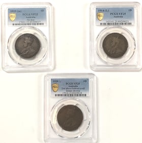 3 AUSTRALIAN LARGE ONE PENNY COINS