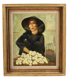 OIL PAINTING OF SEATED WOMAN, HERROLD