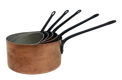 GRADUATING SET OF 5 COPPER PANS