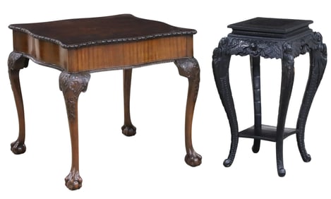 CHIPPENDALE STYLE TABLE & EBONY PEDESTAL