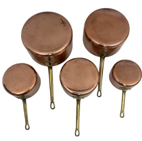 081 5PC SET OF FRENCH COPPER CULINARY PANS