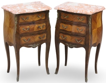 PR BRZ MTD LXV STYLE WALNUT BEDSIDE COMMODES