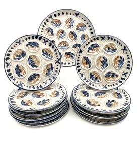FRENCH ARTS AND CRAFTS DECORATED OYSTER SET