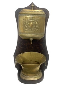 BRASS AND WOOD LAVABO