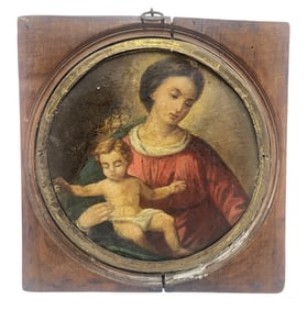 -OIL ON CANVAS OF SAINT HOLDING CHILD
