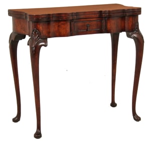 QUEEN ANNE STYLE BURL WALNUT GAMES TABLE