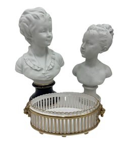 2 PORCELAIN BUSTS AND A RETICULATED BOWL