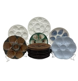 27 FRENCH GLAZE MAJOLICA OYSTER PLATES